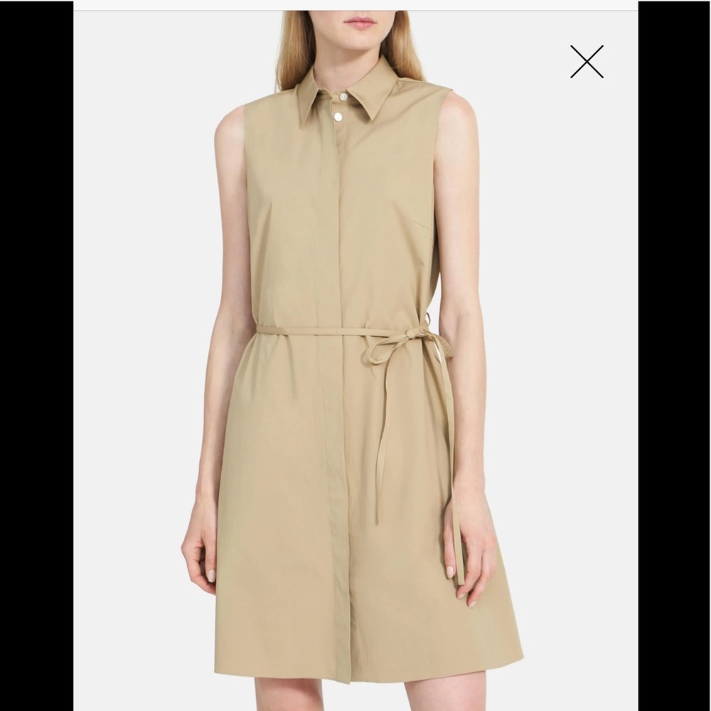Theory Sleeveless Belted Shirtdress in Taupe